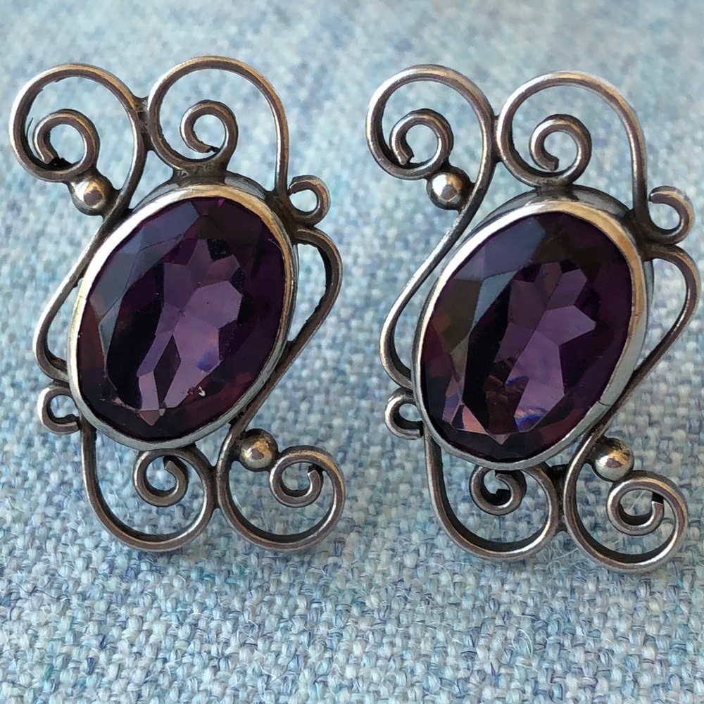 sterling silver Amethyst color screw back earrings